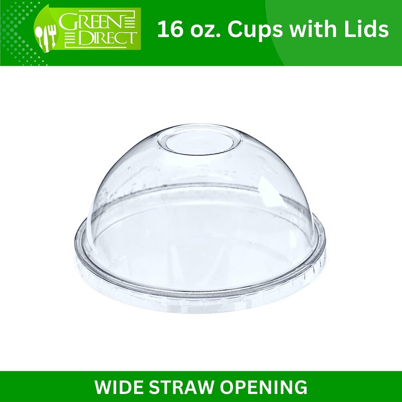 Green Direct 16 oz. Disposable Drinking Clear Plastic Cups with Lids, for Ice coffee, Bubble Boba Tea, Cold Drinks & Smoothie Pack of 50 - Image 3